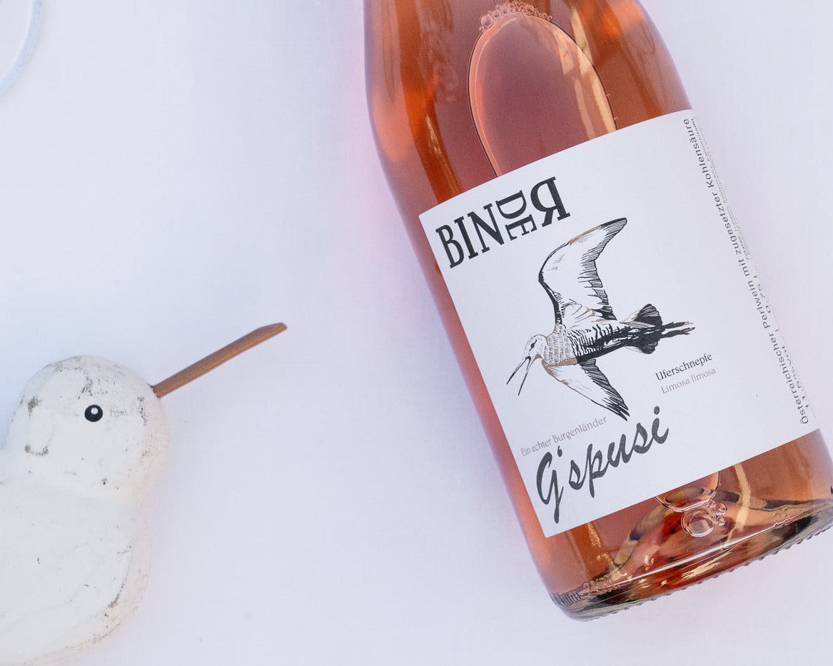 Perlwein G'spusi Rosé vom Weingut Binder aus Mörbisch am See, Neusiedlersee, Burgenland, Österreich. 