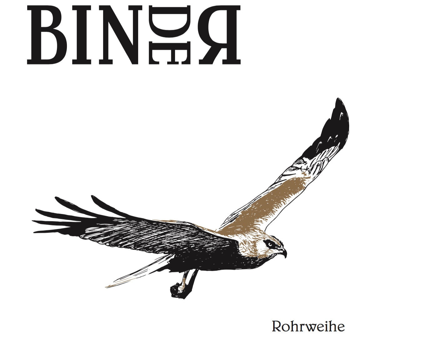 Weinflaschen Etikett Rohrweihe vom Weingut Binder aus Mörbisch am See, Neusiedlersee, Burgenland, Österreich. Ein echter Burgenländer.
